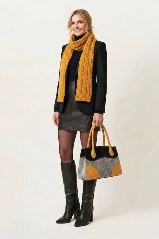 Women's slate gray and pitch black large tote bag - Worn view